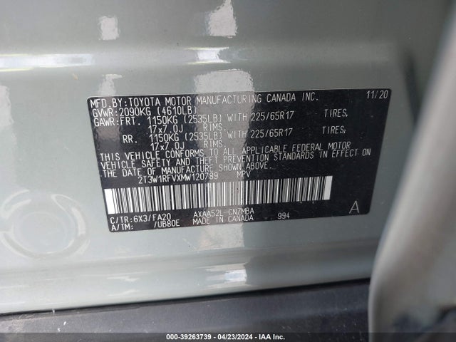 2T3W1RFVXMW120789 Toyota Rav4 Xle