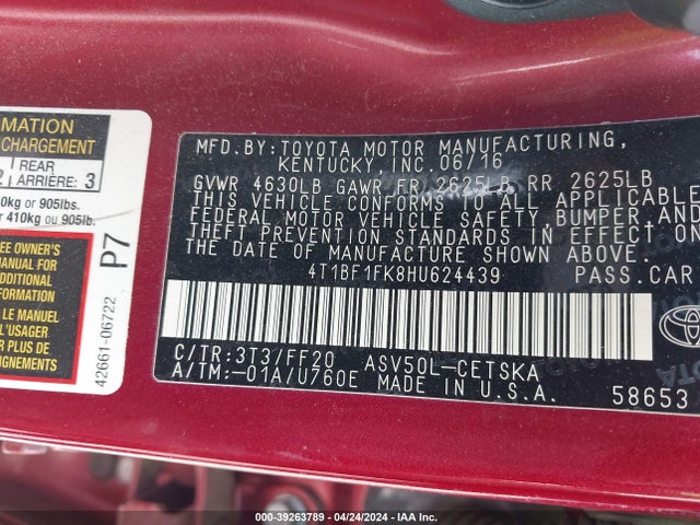 Toyota CAMRY SE 2017 4T1BF1FK8HU624439 Image 9