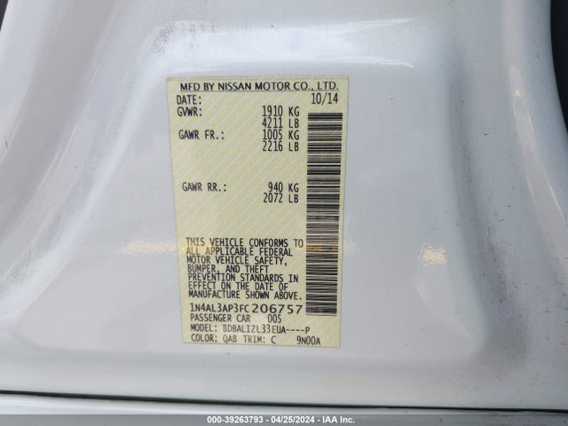 Nissan Altima 2015 1N4AL3AP3FC206757 Image 22
