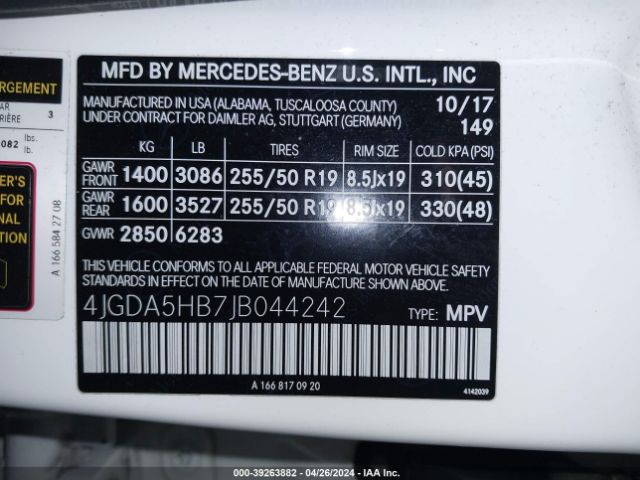 4JGDA5HB7JB044242 Mercedes-Benz Gle 350 4matic
