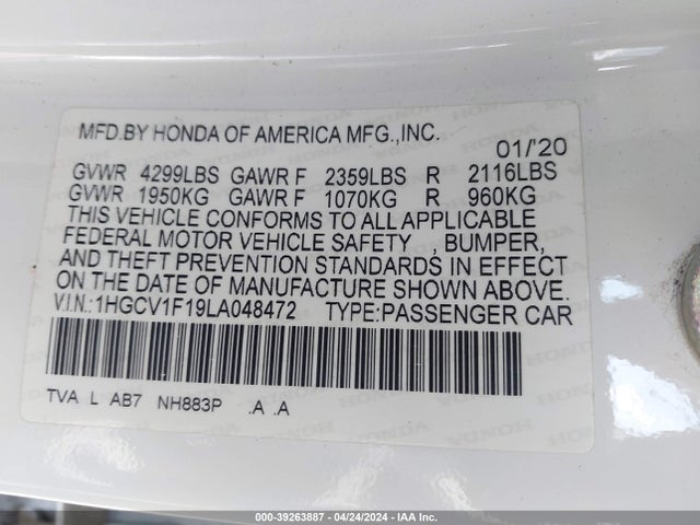 Honda Accord 2020 1HGCV1F19LA048472 Image 21