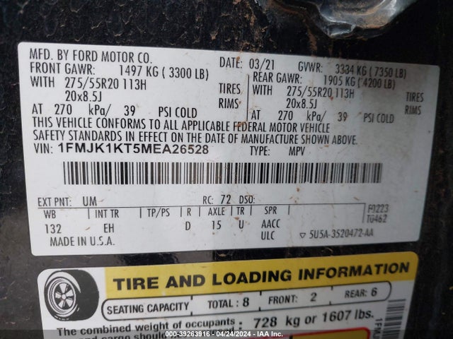 Ford Expedition Limited Max 2021 1FMJK1KT5MEA26528 Image 9