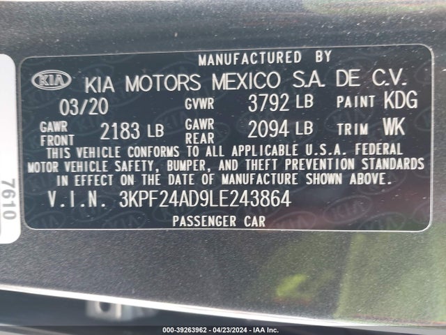 KIA Forte Lxs 2020 3KPF24AD9LE243864 Image 9