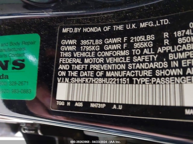Honda Civic Lx 2017 SHHFK7H28HU221151 Image 9