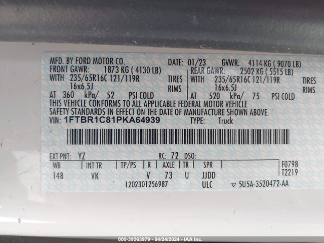 Ford Transit-250 2023 1FTBR1C81PKA64939 Image 9