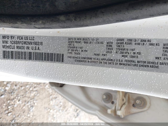 RAM 1500 Tradesman  4x4 5'7 Box 2022 1C6SRFGM2NN195319 Image 9