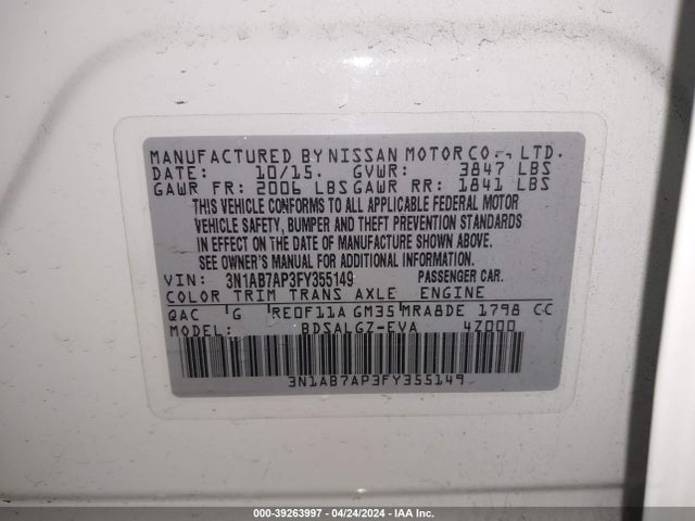 Nissan SENTRA SL 2015 3N1AB7AP3FY355149 Image 9
