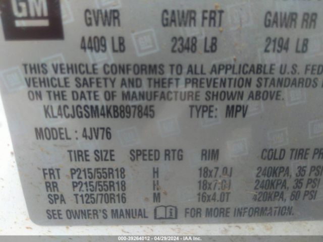 KL4CJGSM4KB897845 Buick Encore Awd Essence
