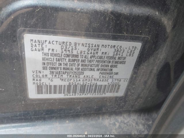 3N1AB7APXFY253329 Nissan Sentra Fe+ S/s/sl/sr/sv