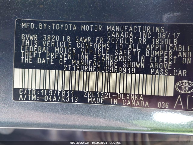 Toyota COROLLA LE 2018 2T1BURHE0JC969919 Image 9