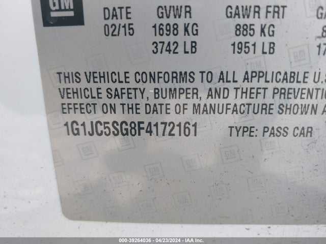 Chevrolet Sonic Lt Auto 2015 1G1JC5SG8F4172161 Image 9