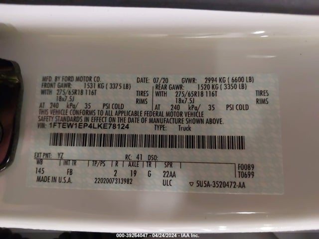 Ford F-150 Xlt 2020 1FTEW1EP4LKE78124 Image 9