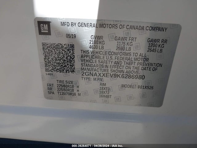 Chevrolet Equinox Premier 2019 2GNAXXEV9K6286980 Image 9