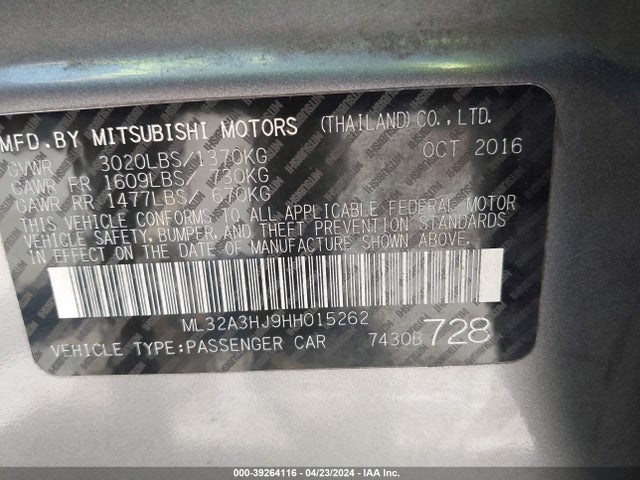 ML32A3HJ9HH015262 Mitsubishi MIRAGE ES