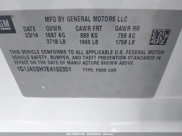 Chevrolet Sonic Ls Auto 2014 1G1JA5SH7E4192351 Image 9
