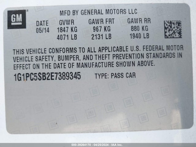 Chevrolet Cruze 1lt Auto 2014 1G1PC5SB2E7389345 Image 9