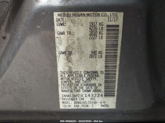 Nissan Altima 2.5 Sr 2018 1N4AL3AP2JC143224 Image 9