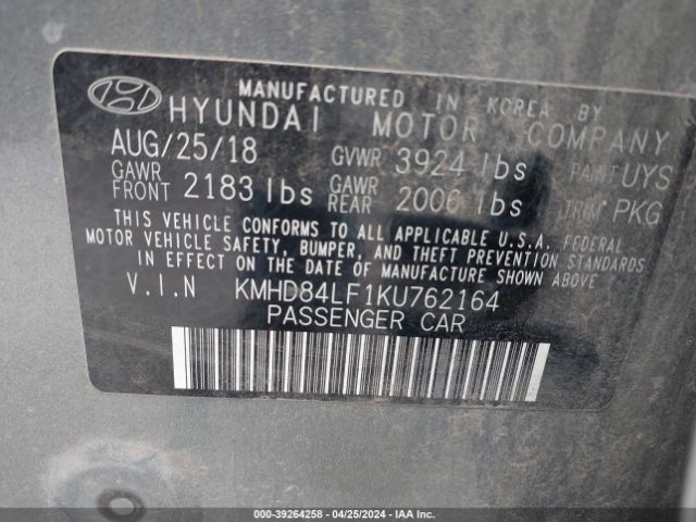 KMHD84LF1KU762164 Hyundai ELANTRA SEL