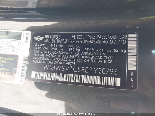 2011 MINI COOPER S WMWSV3C58BTY20795 Photo 8