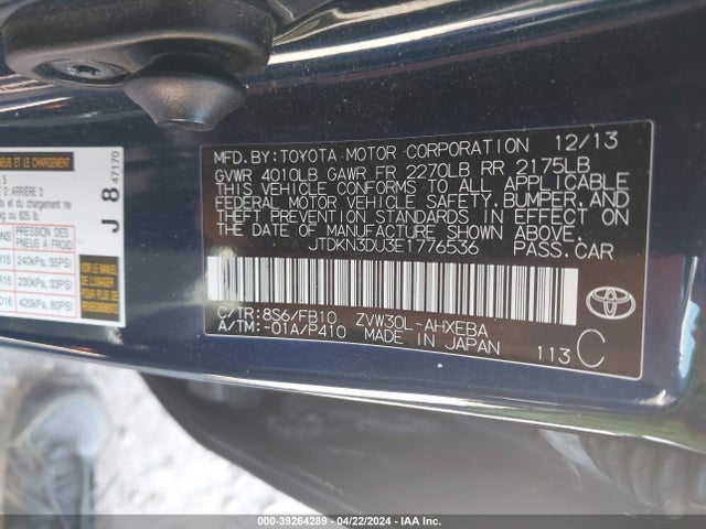 Toyota Prius Two 2014 JTDKN3DU3E1776536 Image 9