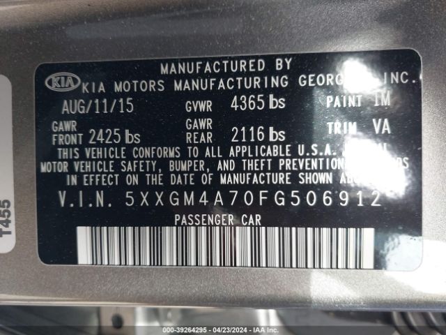 5XXGM4A70FG506912 KIA Optima Lx