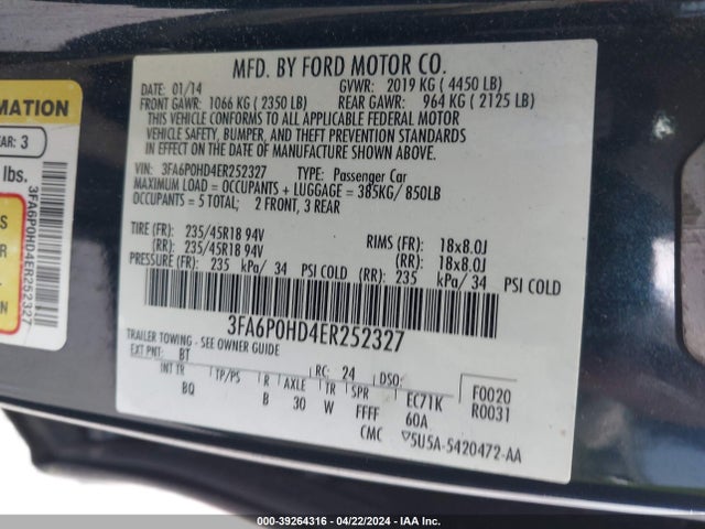 Ford FUSION SE 2014 3FA6P0HD4ER252327 Image 9