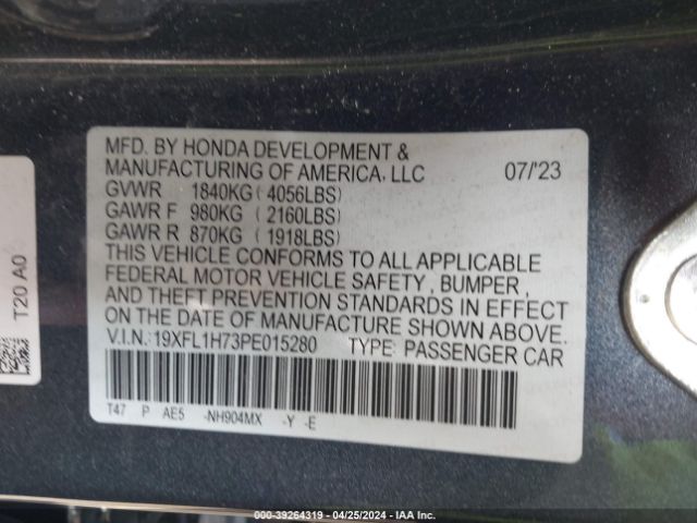 19XFL1H73PE015280 Honda Civic Ex-l /ex-l W/o Bsi