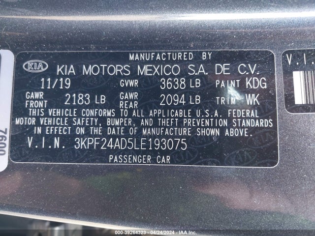 KIA FORTE FE 2020 3KPF24AD5LE193075 Image 9