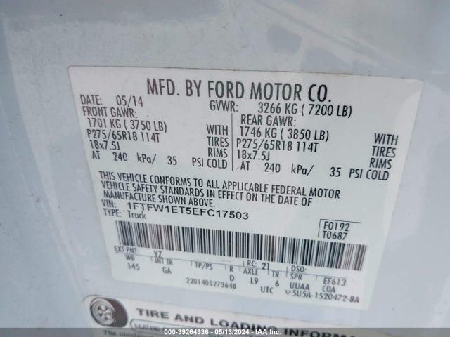 Ford F-150 Xlt 2014 1FTFW1ET5EFC17503 Image 9