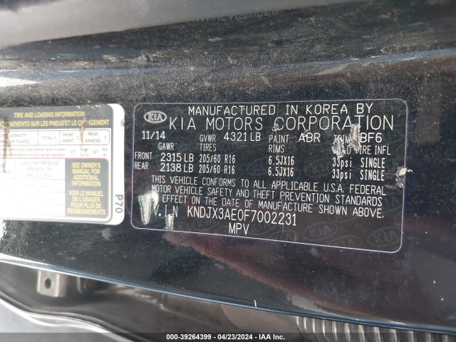 KIA Soul Ev + 2015 KNDJX3AE0F7002231 Image 9