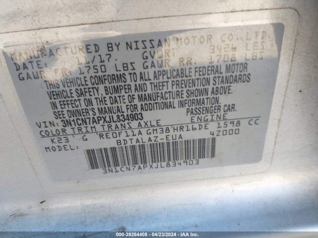 Nissan Versa 1.6 S+ 2018 3N1CN7APXJL834903 Image 9