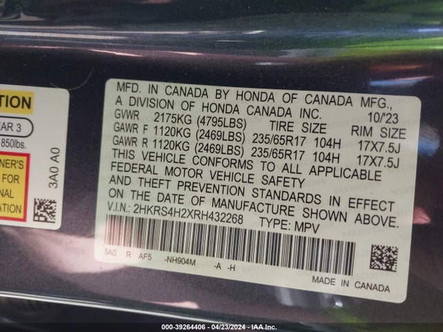 Honda Cr-v Lx Awd 2024 2HKRS4H2XRH432268 Image 9