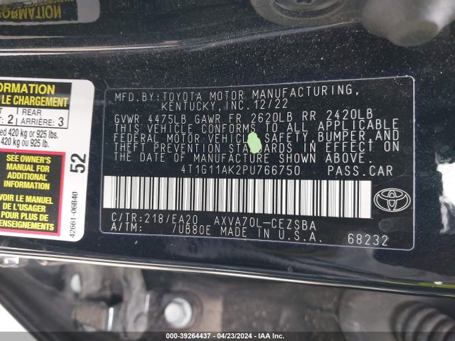 Toyota CAMRY SE 2023 4T1G11AK2PU766750 Image 9