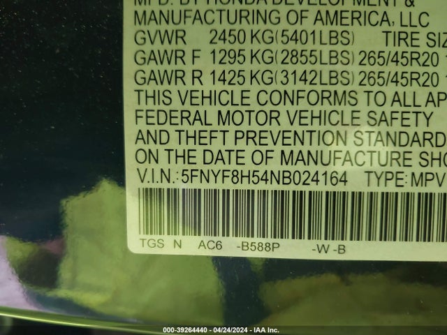 Honda Passport Awd Ex-l 2022 5FNYF8H54NB024164 Image 9