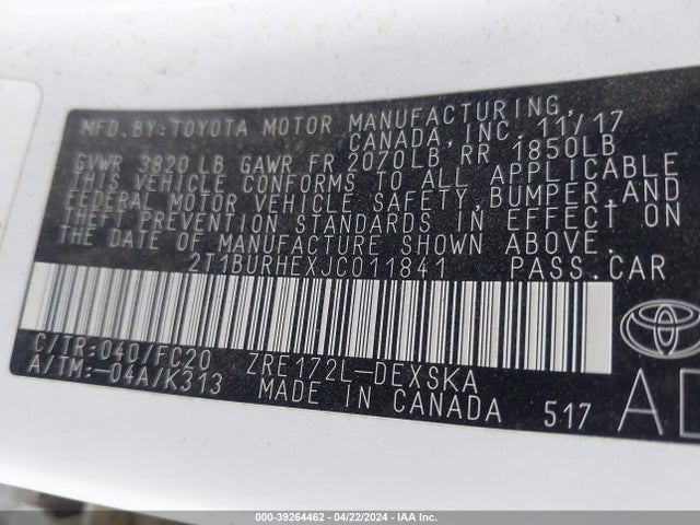 Toyota COROLLA SE 2018 2T1BURHEXJC011841 Image 9