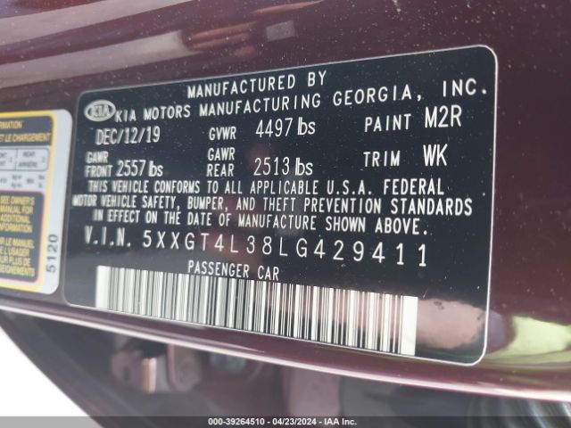 5XXGT4L38LG429411 KIA Optima Lx