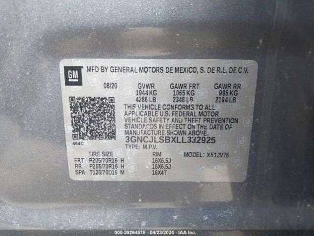 2020 CHEVROLET TRAX 3GNCJLSBXLL332925 Photo 8