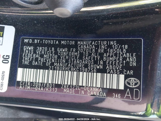 Toyota COROLLA LE 2019 2T1BURHE8KC198756 Image 9
