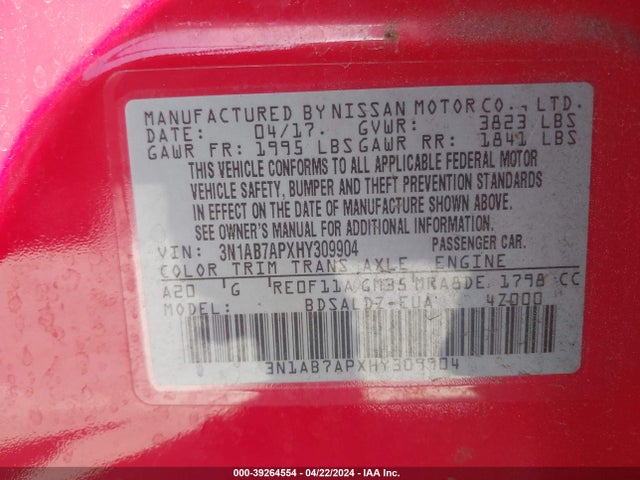 Nissan SENTRA SV 2017 3N1AB7APXHY309904 Image 9
