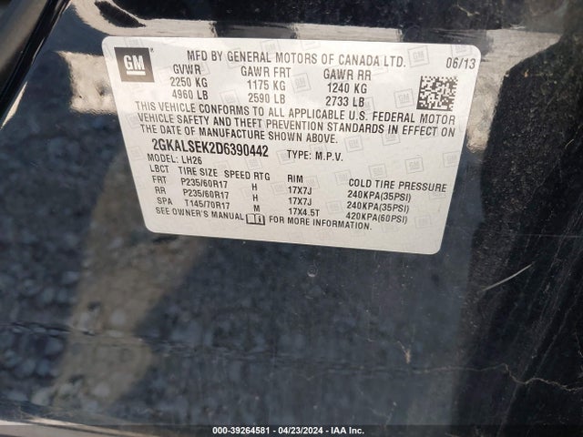 Продаж на аукціоні авто 2013 Gmc Terrain Sle-2, vin: 2GKALSEK2D6390442, номер лоту: 39264581