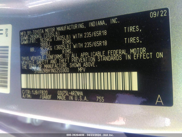 Toyota Highlander Le 2022 5TDBZRBH1NS255900 Image 9