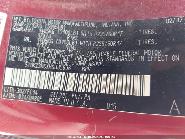 Toyota Sienna Le 8 Passenger 2017 5TDKZ3DCXHS835696 Image 9