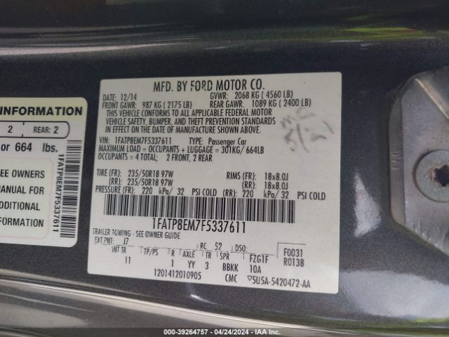1FATP8EM7F5337611 Ford Mustang V6
