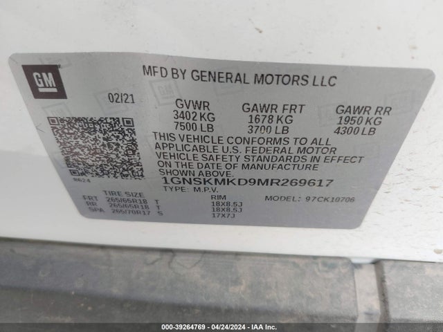 Chevrolet Tahoe 4wd Ls 2021 1GNSKMKD9MR270265 Image 9