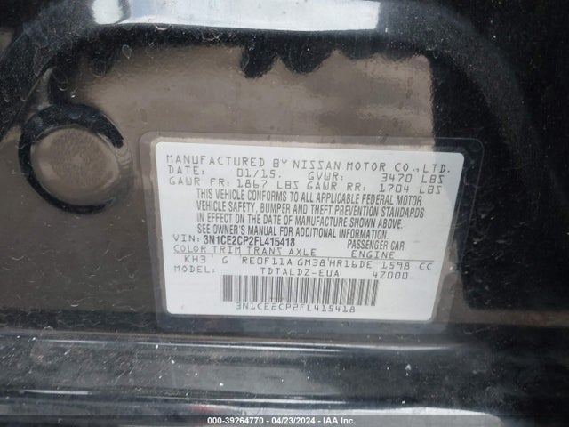 Nissan Versa Note S (sr)/s Plus/sl/sr/sv 2015 3N1CE2CP2FL415418 Image 9