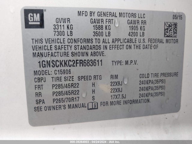Chevrolet Suburban 1500 Ltz 2015 1GNSCKKC2FR683611 Image 9
