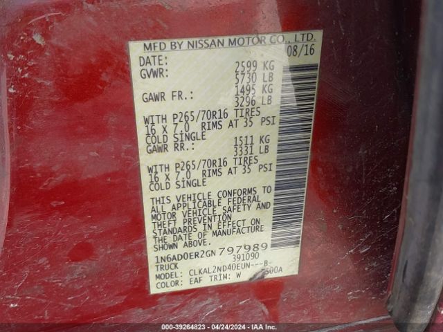 1N6AD0ER2GN797989 Nissan Frontier Sv