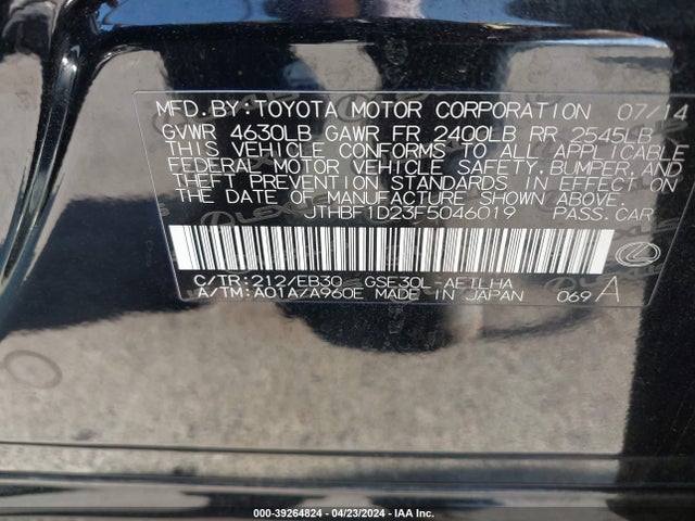 Lexus Is 250 Crafted Line 2015 JTHBF1D23F5046019 Image 9