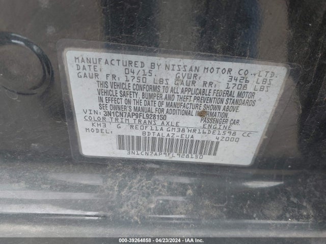 Nissan Versa 1.6 S+ 2015 3N1CN7AP9FL928150 Image 9