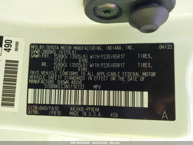 Toyota SIENNA LE 2022 5TDBRKEC3NS116133 Image 9